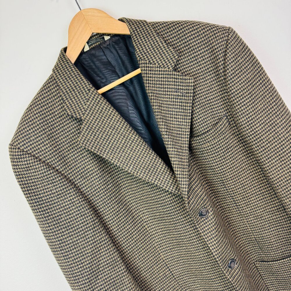 Eddie Bauer Houndstooth Blazer Suit Jacket Mens 44R Wool Blend brown black